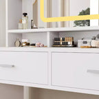 Toeletta da trucco con specchio scorrevole, toeletta moderna, 2 cassetti e sgabello con imbottitura morbida, 3 modalità di illuminazione regolabili, per camera da letto
