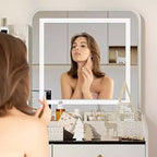 Set da toeletta per il trucco con specchio e luci, set moderno con vano portaoggetti nascosto, sgabello, 2 cassetti grandi e 3 ripiani aperti a 3 livelli, per la camera da letto