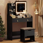 Set da toeletta per il trucco con specchio e luci, set moderno con vano portaoggetti nascosto, sgabello, 2 cassetti grandi e 3 ripiani aperti a 3 livelli, per la camera da letto