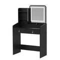 Makeup Vanity Set with Mirror and Lights, Modern Vanity Set with Hidden Storage Stool, 2 Large Drawers, 3-Tier Open Shelves, for Bedroom