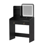 Makeup Vanity Set with Mirror and Lights, Modern Vanity Set with Hidden Storage Stool, 2 Large Drawers, 3-Tier Open Shelves, for Bedroom