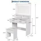 Toeletta con specchio e luci, tavolo da toilette moderno, toeletta da trucco con 3 modalità di colore, sgabello imbottito e 2 cassetti, tavolo da toilette moderno