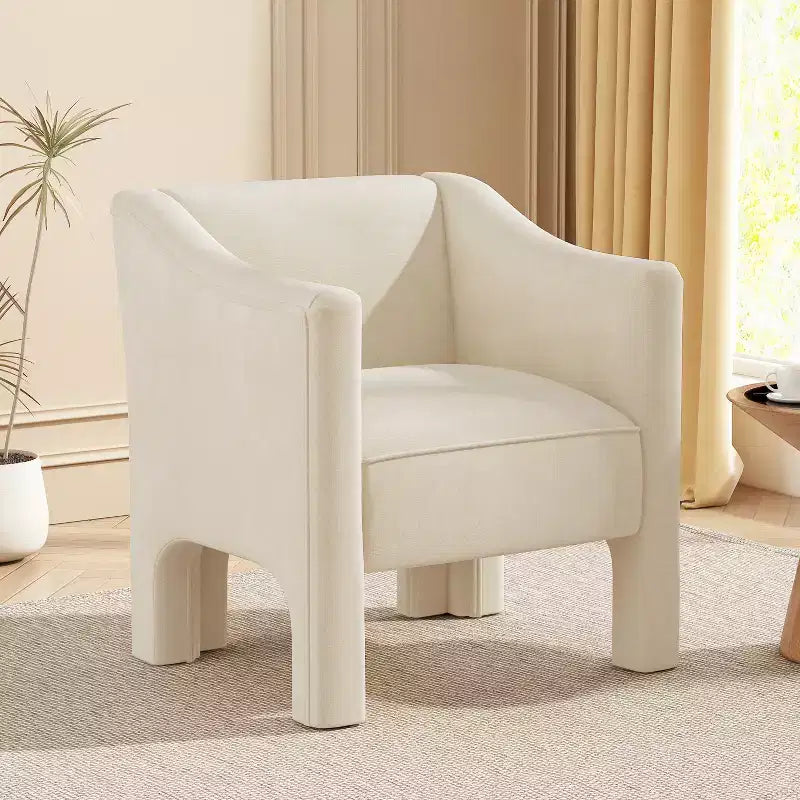 Poltrona a botte moderna imbottita in ciniglia con schienale ergonomico, portata 113 kg
