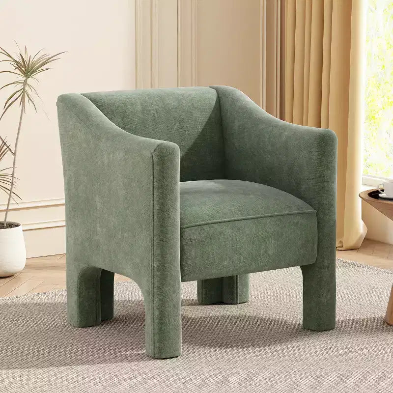 Poltrona a botte moderna imbottita in ciniglia con schienale ergonomico, portata 113 kg