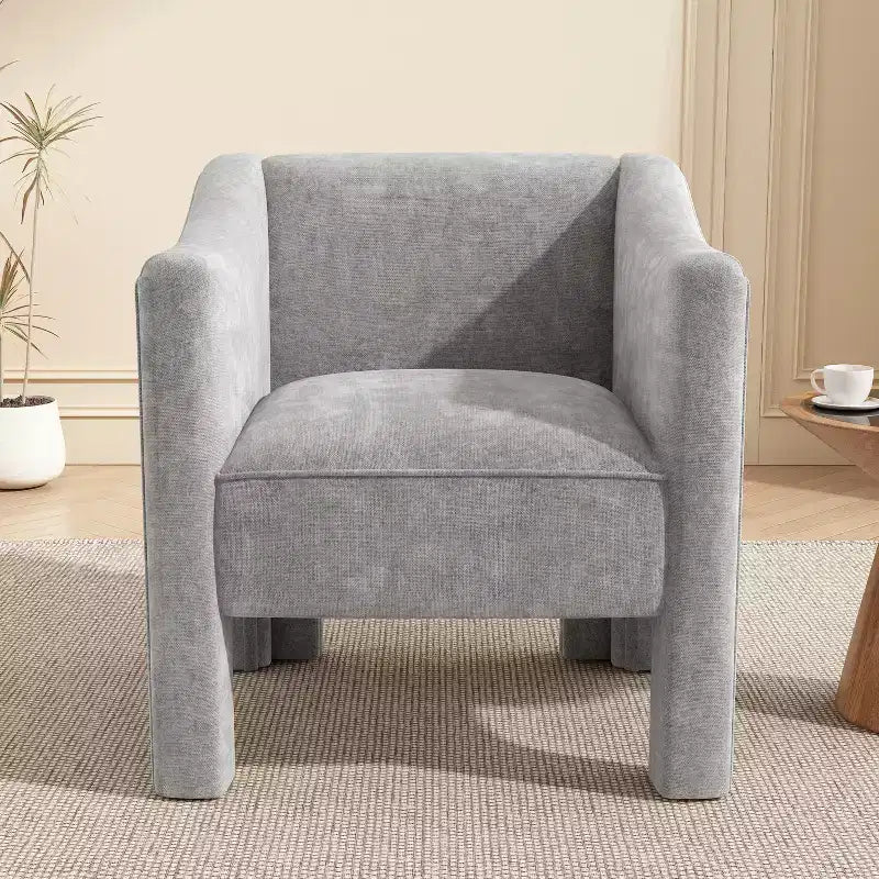 Poltrona a botte moderna imbottita in ciniglia con schienale ergonomico, portata 113 kg