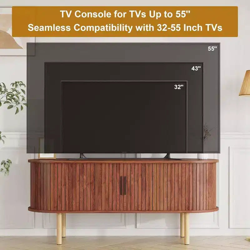 Mobile TV da 47,2" con ante scorrevoli e contenitore, Consolle multimediale in legno per TV fino a 80", Moderno