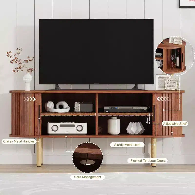 Mobile TV da 47,2" con ante scorrevoli e contenitore, Consolle multimediale in legno per TV fino a 80", Moderno