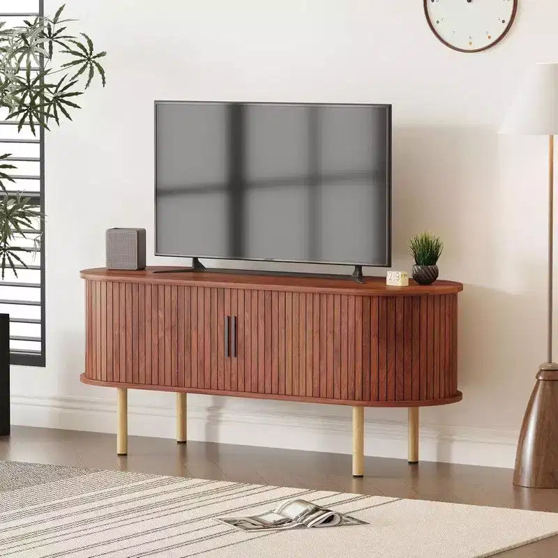 Mobile TV da 47,2" con ante scorrevoli e contenitore, Consolle multimediale in legno per TV fino a 80", Moderno