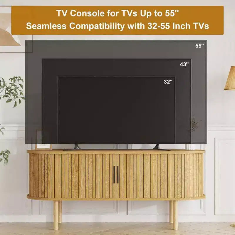 Mobile TV da 47,2" con ante scorrevoli e contenitore, Consolle multimediale in legno per TV fino a 80", Moderno