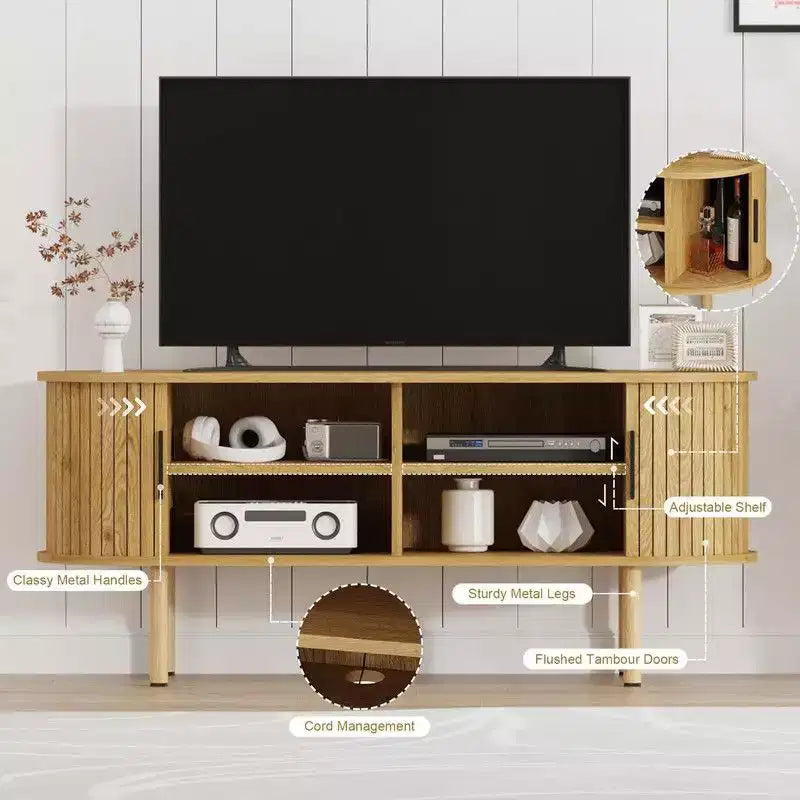 Mobile TV da 47,2" con ante scorrevoli e contenitore, Consolle multimediale in legno per TV fino a 80", Moderno