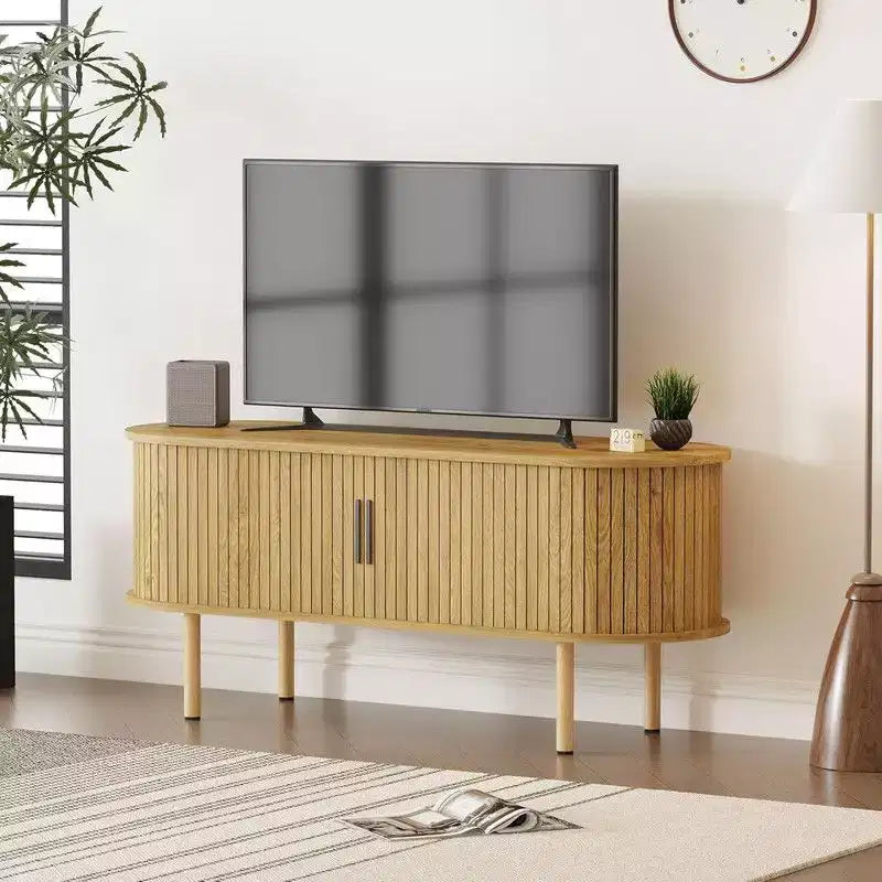 Mobile TV da 47,2" con ante scorrevoli e contenitore, Consolle multimediale in legno per TV fino a 80", Moderno