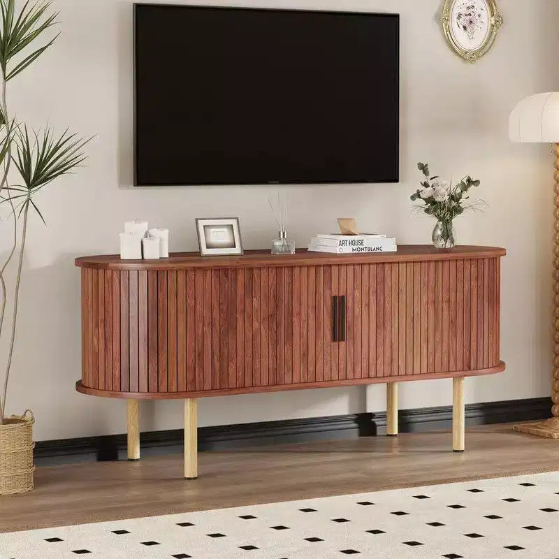 Mobile TV da 47,2" con ante scorrevoli e contenitore, Consolle multimediale in legno per TV fino a 80", Moderno