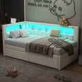 Bellemave Upholstered Twin Size Platform Bed with USB Ports and LED Belt, With 2 Drawers, White