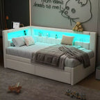 Bellemave Upholstered Twin Size Platform Bed with USB Ports and LED Belt, With 2 Drawers, White