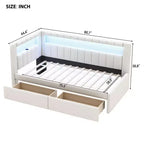 Letto matrimoniale imbottito con porte USB, striscia LED e 2 cassetti portaoggetti, bianco
