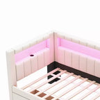 Letto matrimoniale imbottito con porte USB, striscia LED e 2 cassetti portaoggetti, bianco