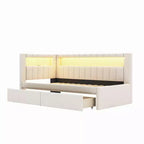 Letto matrimoniale imbottito con porte USB, striscia LED e 2 cassetti portaoggetti, bianco