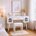 Homy Casa Vanity Table with Stool and Storage Cabinets for Bedroom or Dressing Room, White