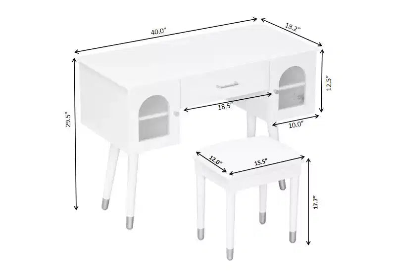 Toeletta Homy Casa con sgabello e mobili contenitori per camera da letto o spogliatoio, bianca