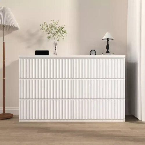 6 Drawer Dresser for Bedroom, 47W Fluted Chest of Drawers, Wooden Dresser TV Stand, Clothes Storage Organizer for Bedroom,Hallway, Entryway