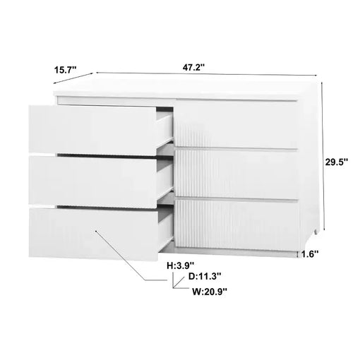 Cómoda de 6 Cajones para Dormitorio, Cajonera Acanalada de 47" de Ancho, Cómoda de Madera para TV, Organizador de Ropa para Dormitorio, Pasillo, Entrada