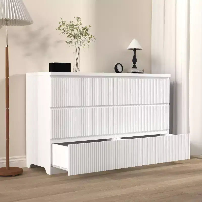 Cassettiera a 6 cassetti per camera da letto, Comò scanalato da 47W, Cassettiera in legno, Organizzatore per vestiti per camera da letto, Corridoio, Ingresso