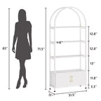 Libreria ad arco a 4 livelli con ante e vano portaoggetti, libreria industriale alta 181 cm con struttura in metallo, libreria curva aperta, espositore