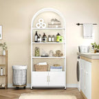 Libreria ad arco a 4 livelli con ante e vano portaoggetti, libreria industriale alta 181 cm con struttura in metallo, libreria curva aperta, espositore