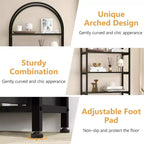 Libreria ad arco a 4 livelli con ante e vano portaoggetti, libreria industriale alta 181 cm con struttura in metallo, libreria curva aperta, espositore