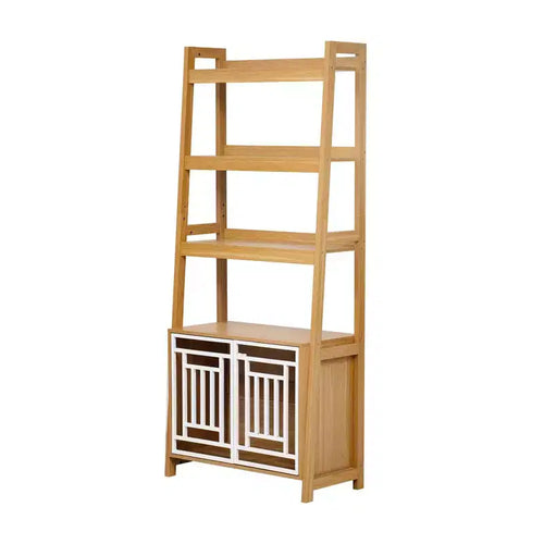 Estantería con Escalera de 76" con Gabinete de Almacenamiento y Exhibidor Abierto, Librero de 3 Niveles para Sala u Oficina, Natural