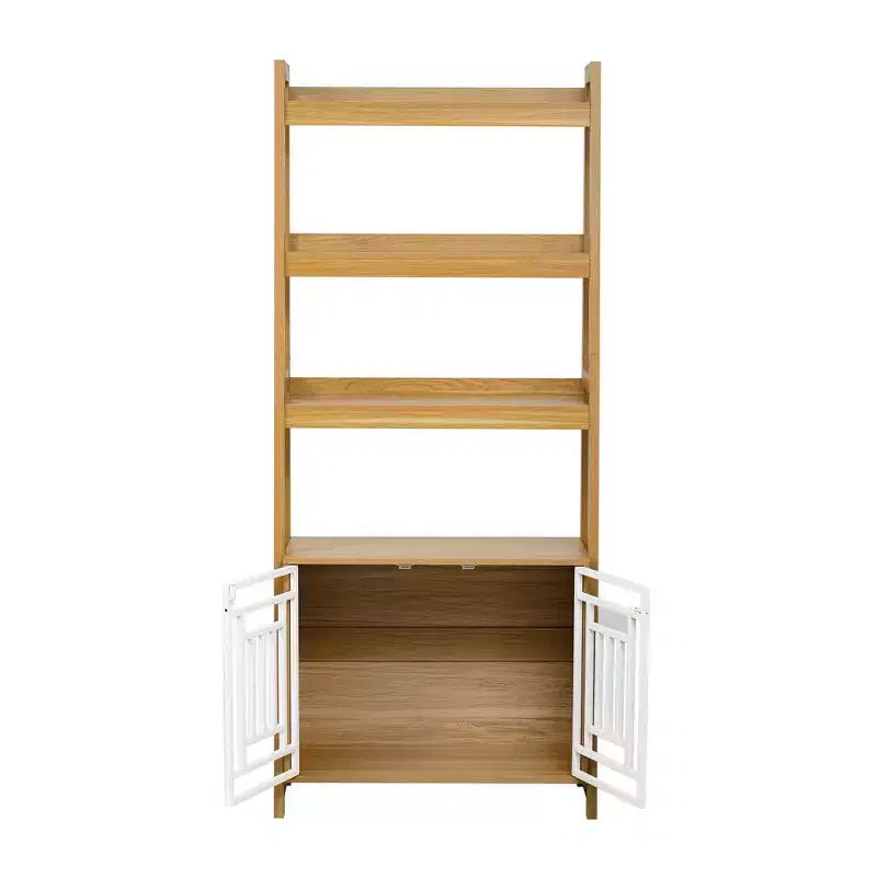 Libreria a Scala da 76" con Armadietto e Vano a Giorno, Scaffale a 3 Ripiani per Soggiorno o Ufficio, Naturale