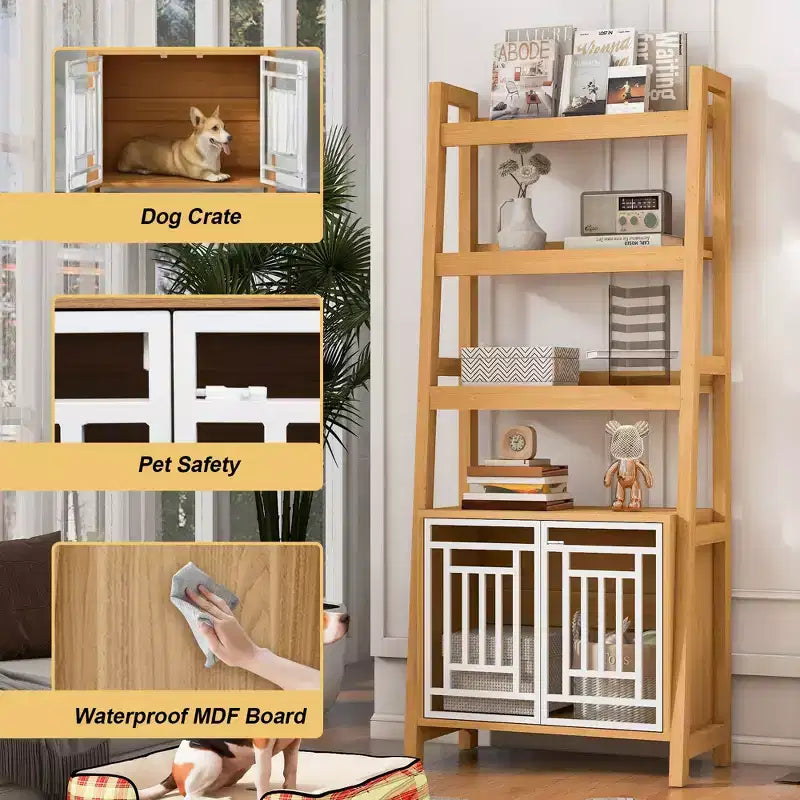 Libreria a Scala da 76" con Armadietto e Vano a Giorno, Scaffale a 3 Ripiani per Soggiorno o Ufficio, Naturale