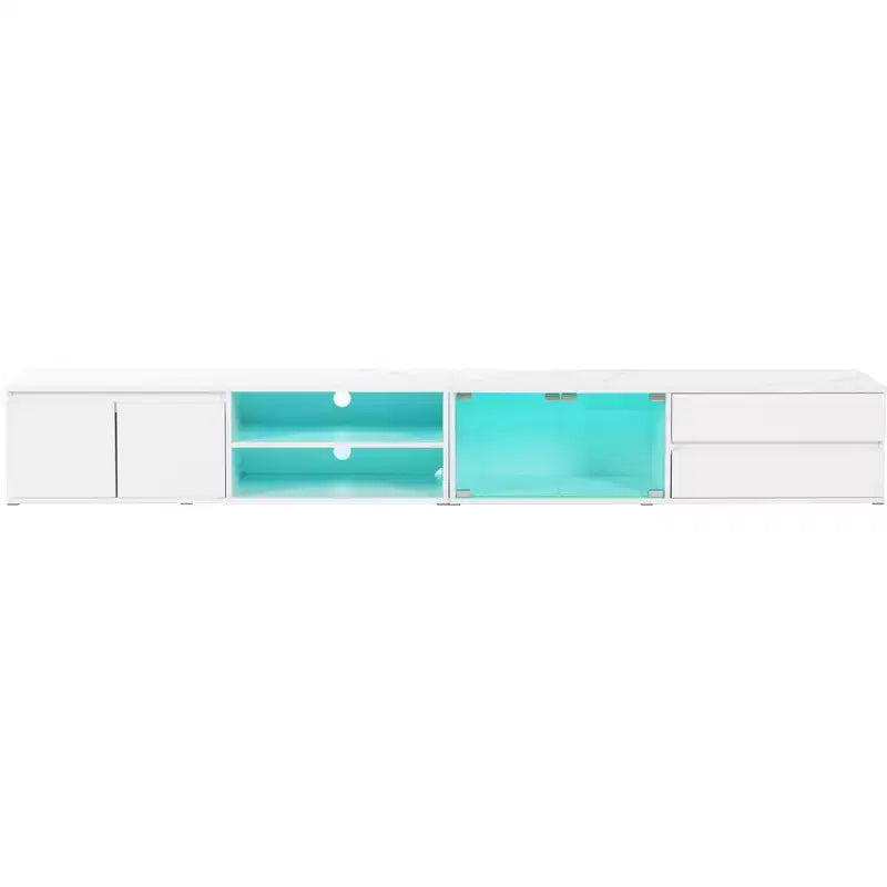 Mobile TV da 94,5" con luci LED e armadietti, supporta TV fino a 105", soggiorno, bianco