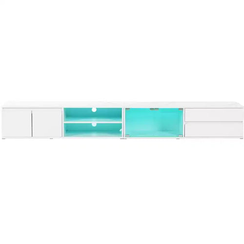 Mueble para TV de 94.5" con Luces LED y Gabinetes de Almacenamiento, Soporta TV de hasta 105", Sala de Estar, Blanco