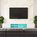 Mobile TV da 94,5" con luci LED e armadietti, supporta TV fino a 105", soggiorno, bianco