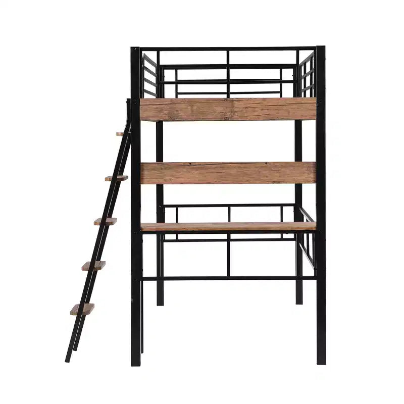 Letto a soppalco singolo con scrivania, scala e librerie, struttura in metallo resistente, design salvaspazio, nero