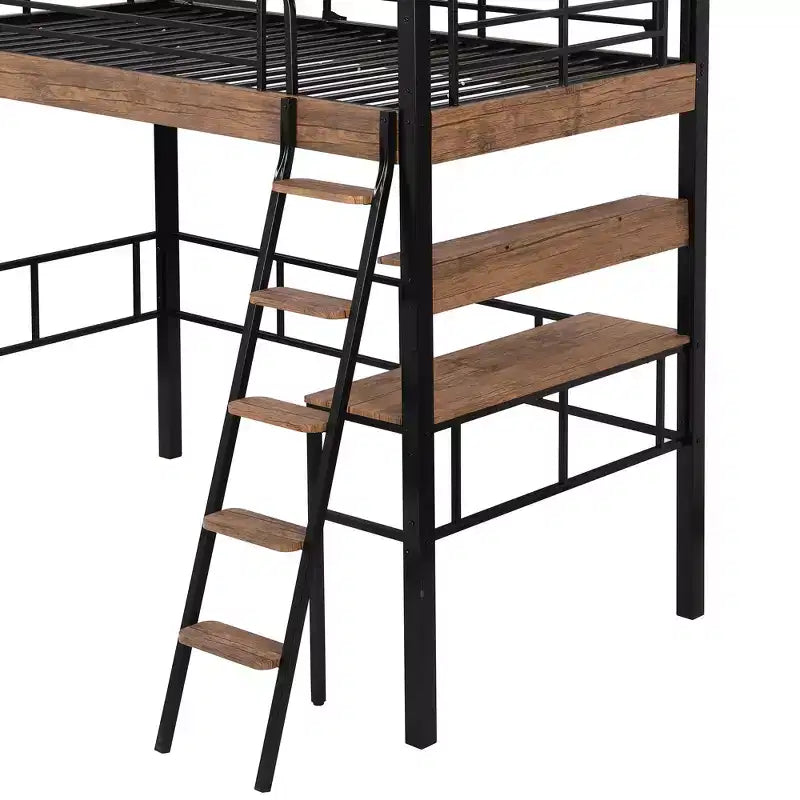 Letto a soppalco singolo con scrivania, scala e librerie, struttura in metallo resistente, design salvaspazio, nero