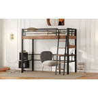 Letto a soppalco singolo con scrivania, scala e librerie, struttura in metallo resistente, design salvaspazio, nero
