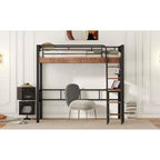Letto a soppalco singolo con scrivania, scala e librerie, struttura in metallo resistente, design salvaspazio, nero