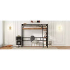 Letto a soppalco singolo con scrivania, scala e librerie, struttura in metallo resistente, design salvaspazio, nero