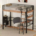 Letto a soppalco singolo con scrivania, scala e librerie, struttura in metallo resistente, design salvaspazio, nero