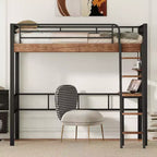 Letto a soppalco singolo con scrivania, scala e librerie, struttura in metallo resistente, design salvaspazio, nero