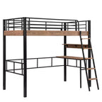 Letto a soppalco singolo con scrivania, scala e librerie, struttura in metallo resistente, design salvaspazio, nero