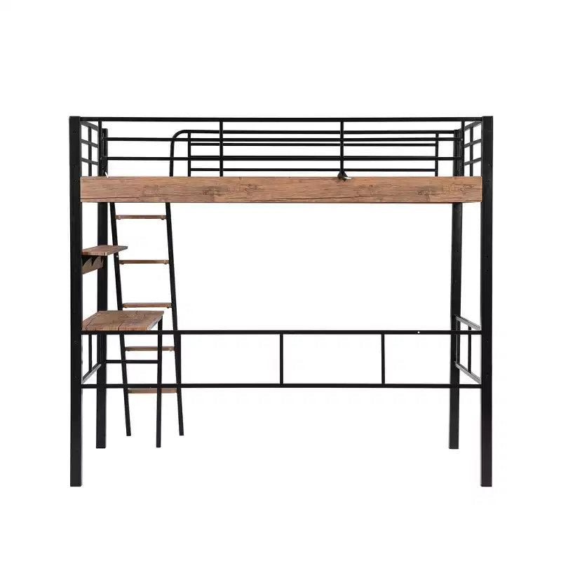 Letto a soppalco singolo con scrivania, scala e librerie, struttura in metallo resistente, design salvaspazio, nero