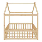 Struttura letto a capanna Montessori a grandezza naturale con recinzione e tetto, lettino per bambini, legno naturale