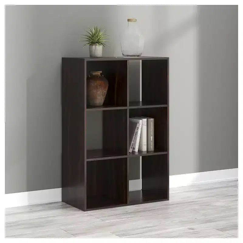 Libreria con organizer a 6 cubi aperti, unità espositiva versatile per l'organizzazione della casa, laminato in legno