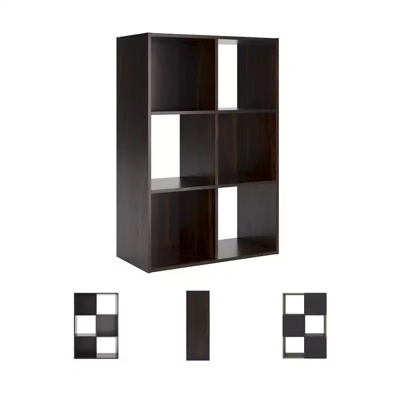 Libreria con organizer a 6 cubi aperti, unità espositiva versatile per l'organizzazione della casa, laminato in legno