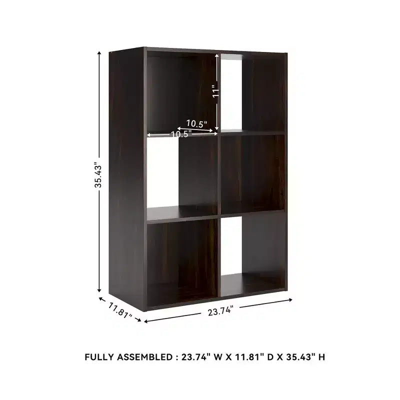 Libreria con organizer a 6 cubi aperti, unità espositiva versatile per l'organizzazione della casa, laminato in legno