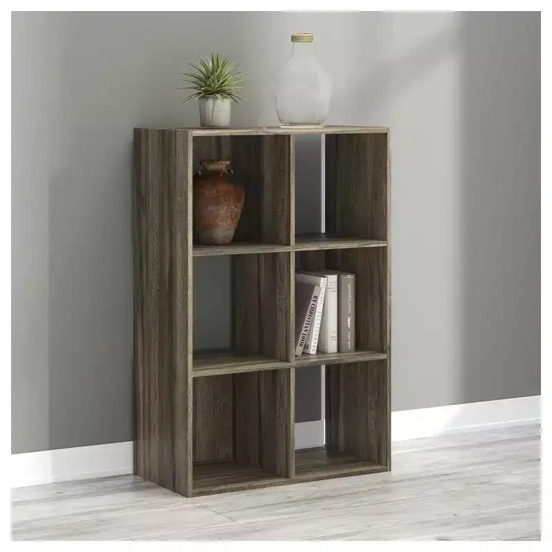 Libreria con organizer a 6 cubi aperti, unità espositiva versatile per l'organizzazione della casa, laminato in legno