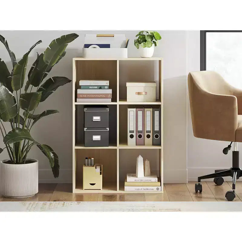 Libreria con organizer a 6 cubi aperti, unità espositiva versatile per l'organizzazione della casa, laminato in legno